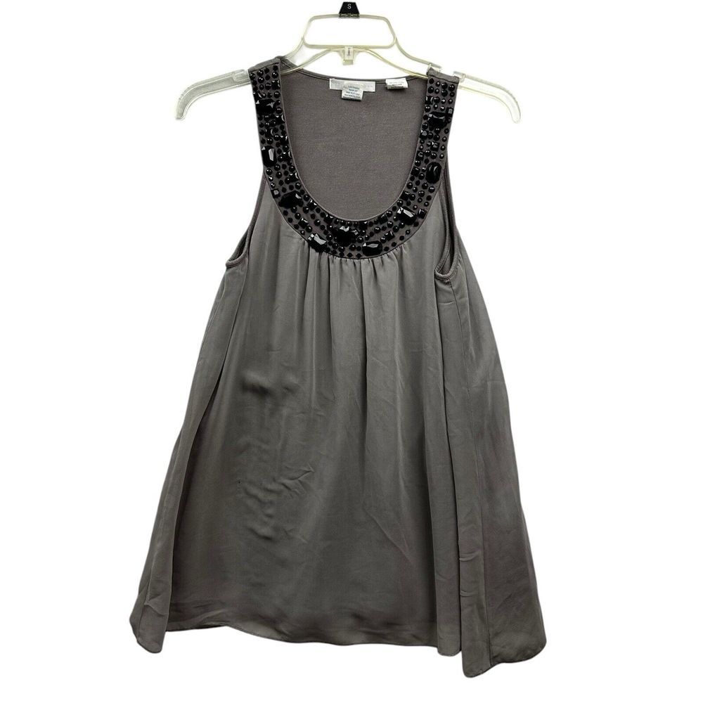 Design History Women's Gray with Black Sleeveless Tank Top Blouse Size M